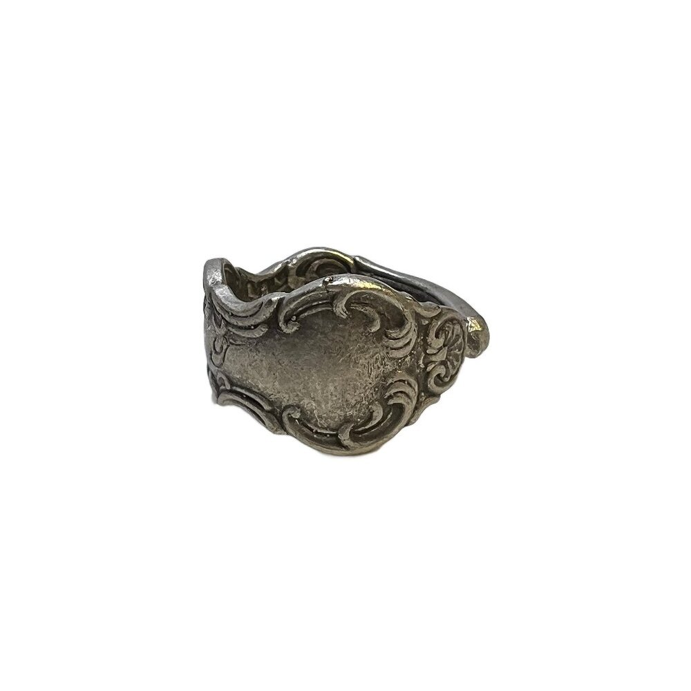 Vintage Spoon Style Ring Swirl Design Adjustable Matte Antique Silver Tone